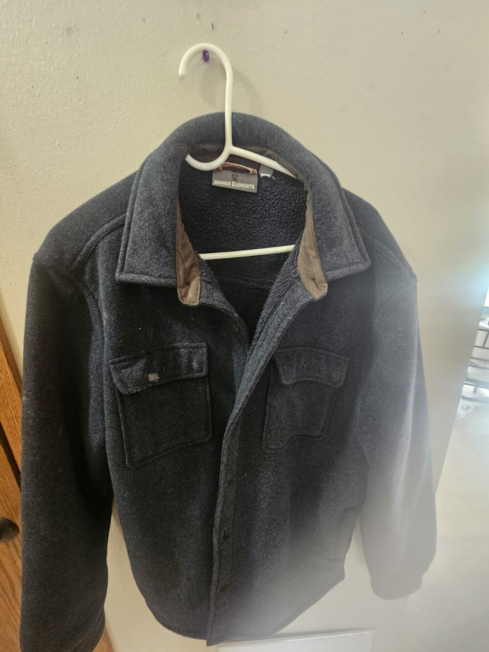 Rugged Elements Men's Sherpa Fleece Shirt Jacket Navy Blue Button Front MED